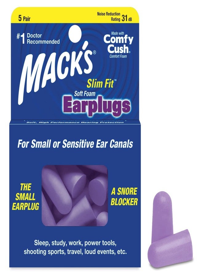 Mack's Slim Fit Soft Foam Earplugs, 5 Pair - Small Ear Plugs for Sleeping, Snoring, Traveling, Concerts, Shooting Sports & Power Tools | Made in USA - Image 1